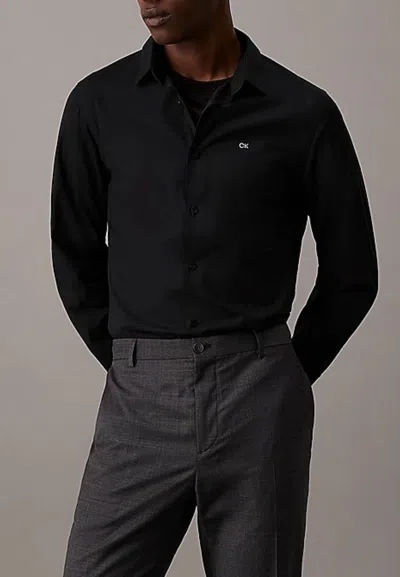 Calvin Klein Poplin Stretch Slim Shirt In Black