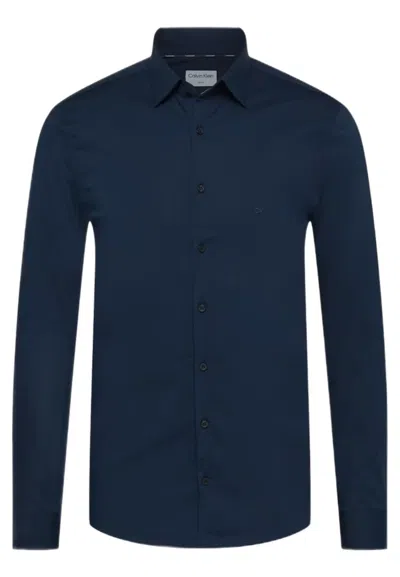 Calvin Klein Poplin Stretch Slim Shirt In Blue