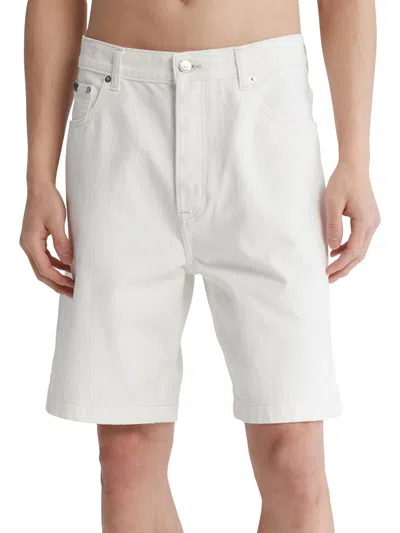 Calvin Klein Pride Mens Loose Fit Below Knee Denim Shorts In White