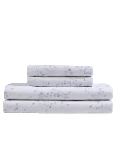 Calvin Klein Printed 300-thread Count Cotton Sateen 4-pc. Sheet Set, King In Airy Botanical Pale Blue