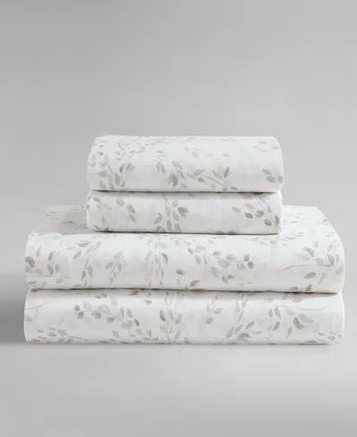 Calvin Klein Printed 300-thread Count Cotton Sateen 4-pc. Sheet Set, Queen In Airy Botanical Beige