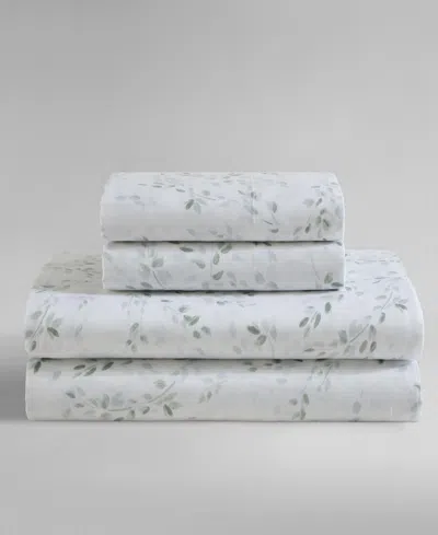 Calvin Klein Printed 300-thread Count Cotton Sateen 4-pc. Sheet Set, Queen In Airy Botanical Pale Green