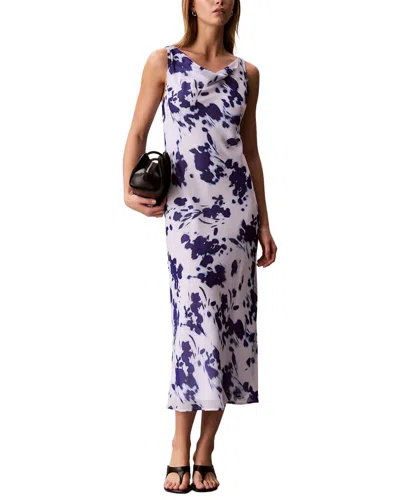 Calvin Klein Printed Chiffon Cowl Neck Maxi Dress In Multi