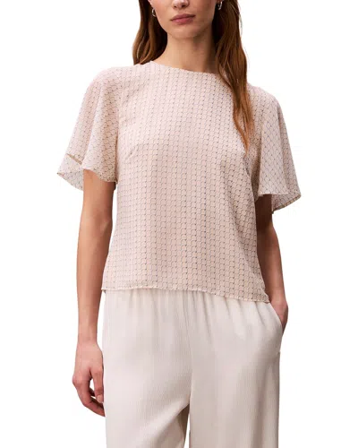 Calvin Klein Printed Chiffon Flutter Sleeve Top In Pink
