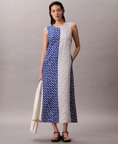 Calvin Klein Printed Color-block Sleeveless Dress