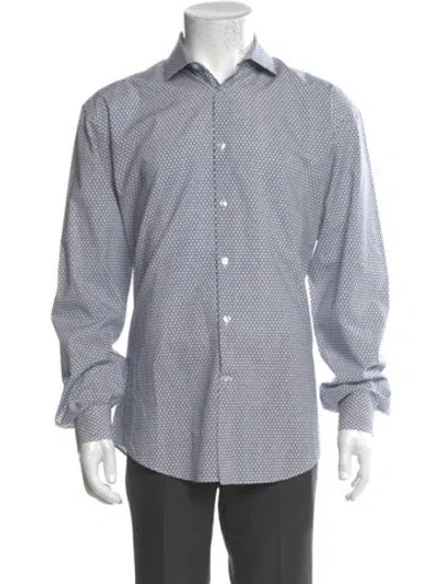Pre-owned Calvin Klein Printed Long Sleeve Dress Shirt In Blue