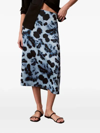 Calvin Klein Printed Midi Skirt In Blue