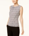 Calvin Klein Printed Pleat-neck Blouse, Regular And Petite Sizes In Black Cream