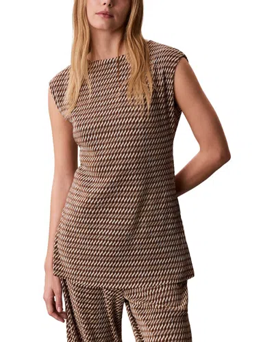 Calvin Klein Printed Plisse Boat Neck Tunic In Multi