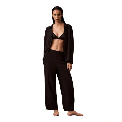 Calvin Klein Smooth Stretch Pleated Wide Leg Pant In Black