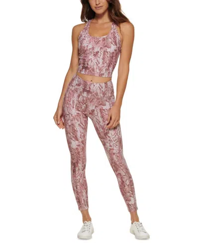 Calvin Klein Printed Racerback Cropped Tank Top In Python Mauve In Pink