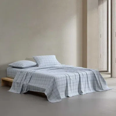 Calvin Klein Printed Sateen Cotton Sheet Set In Grid Blue