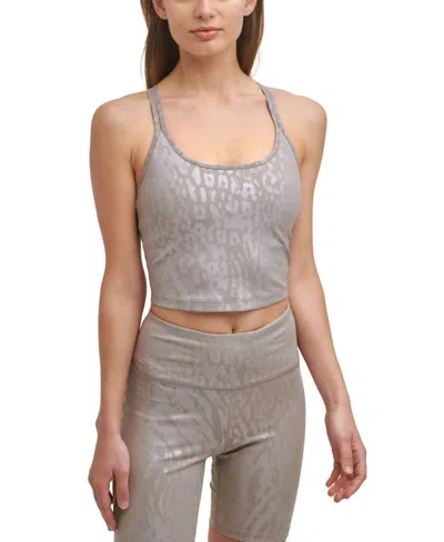 Calvin Klein Printed Strappy-back Tank Top In Animal Tranform Moonrock In Gray