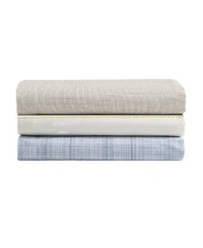 Calvin Klein Printed Washed 200 Thread Count Cotton Percale Sheet Set In Broken Grid Beige