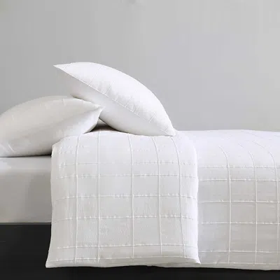 Calvin Klein Puckered Grid Solid 3 Piece Duvet Cover Set, King In White