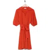 Calvin Klein Puff Sleeve A-line Shirtdress In Red