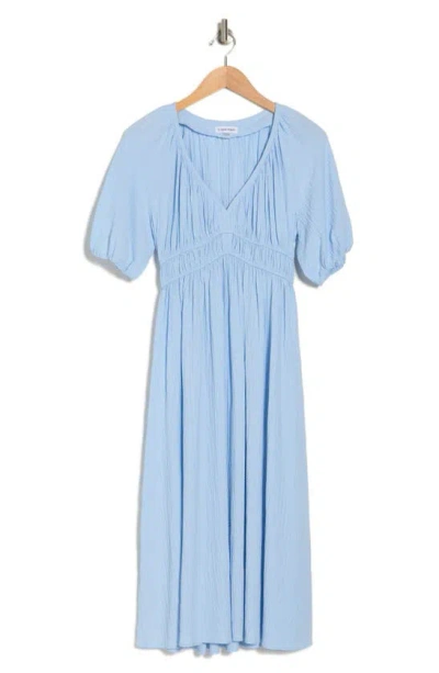 Calvin Klein Puff Sleeve Gauze Midi Dress In Breeze