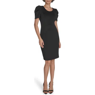 Calvin Klein Puff Sleeve Scuba Sheath Dress In Black