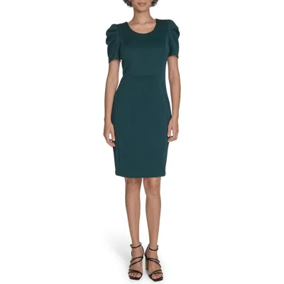 Calvin Klein Puff Sleeve Scuba Sheath Dress In Green