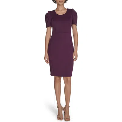 Calvin Klein Puff Sleeve Scuba Sheath Dress In Purple