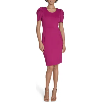 Calvin Klein Puff Sleeve Scuba Sheath Dress In Pink