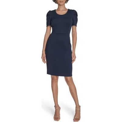 Calvin Klein Puff Sleeve Scuba Sheath Dress In Blue