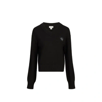 Calvin Klein Pull Col V En Coton In Black
