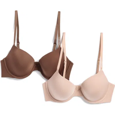 Calvin Klein Pure Micro Lightly Lined Demi Bra In Rich Espresso