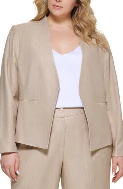 Calvin Klein Herringbone Linen Trousers In Wheat,cream