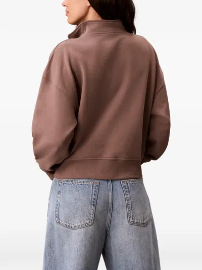 Calvin Klein Quarter-zip Logo-embroidered Sweatshirt In Brown