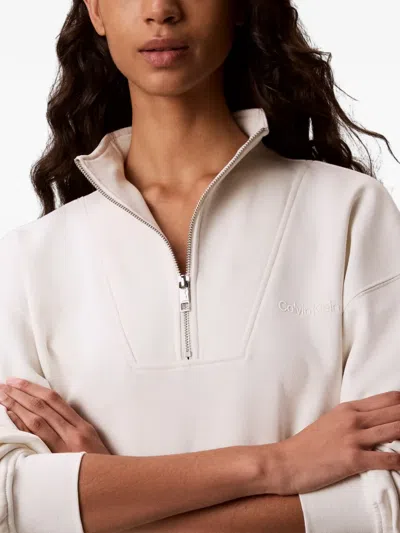 Calvin Klein Quarter-zip Logo-embroidered Sweatshirt In White
