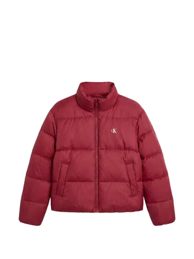 Calvin Klein Quilted Hooded Puffer Jacket In Red