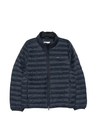 Calvin Klein Quilted Jacket With Logo Patch In Blue
