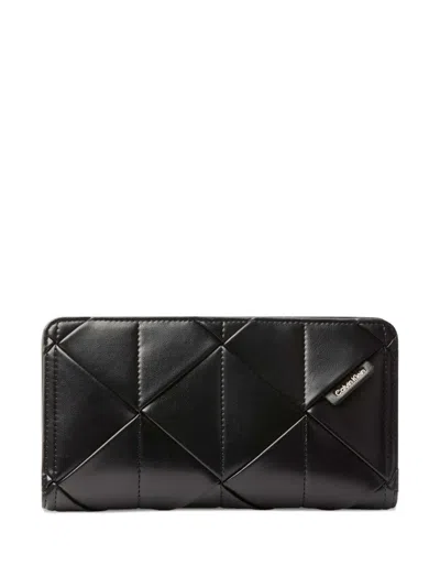 Calvin Klein Quilted Logo-plaque Wallet In Black