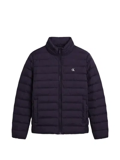 Calvin Klein Quilted Logo-print Jacket In Blue