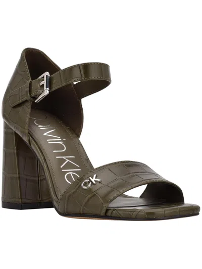 Calvin Klein Quote Womens Faux Leather Printed D'orsay Heels In Green