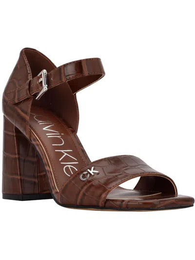 Calvin Klein Quote Womens Faux Leather Printed D'orsay Heels In Brown