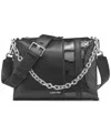 Calvin Klein Rain Signature Embossed Top Zipper Dual Strap Chain Crossbody In Black Silv