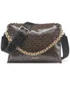 Calvin Klein Rain Signature Top Zipper Dual Strap Chain Crossbody In Brown Khk