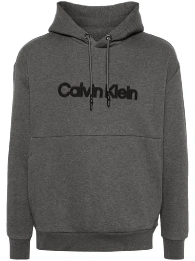 Calvin Klein Raised Embroidered Logo Hoodie Clothing In Grey