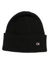 Calvin Klein Re-lo Ribbed-knit Beanie In Black