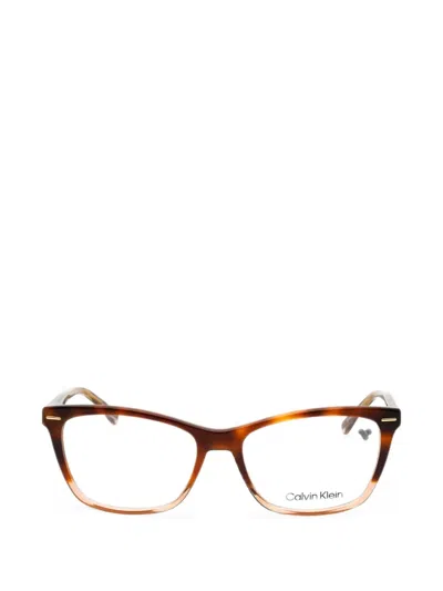 Calvin Klein Rectangle-frame Glasses In Brown