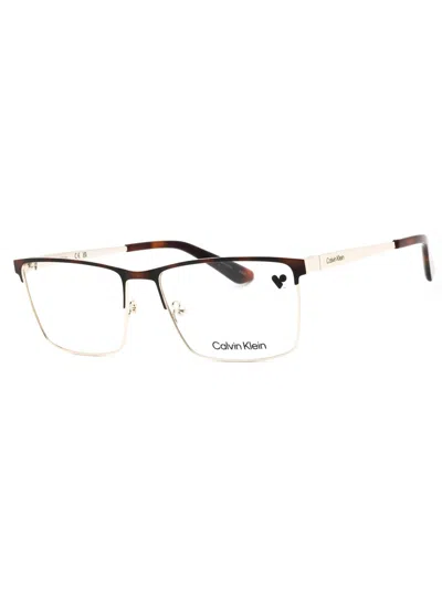 Calvin Klein Rectangular Men's Eyeglasses With Premium Metal Frame In Brown