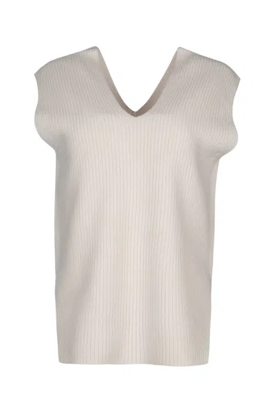 Calvin Klein Recycled Wool Rib Sweater Vest In Egret