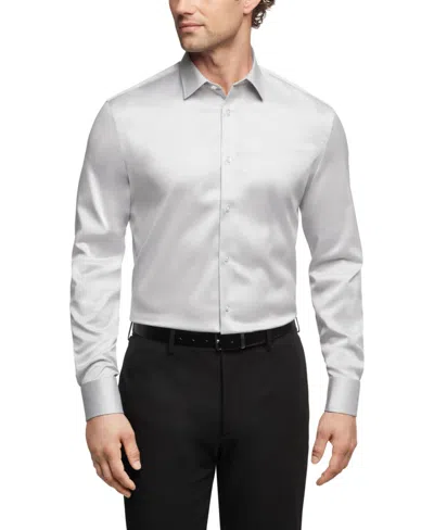 Calvin Klein Refined Cotton Stretch, Men's Regular Fit Dress Shirt In Grey