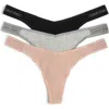 Shop Calvin Klein Refined Ribbed Thongs In Black/grey/beige