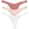 Calvin Klein Refined Ribbed Thongs In Pink/white/crushed Berry