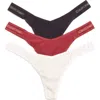 Calvin Klein Refined Ribbed Thongs In Red/black/snow