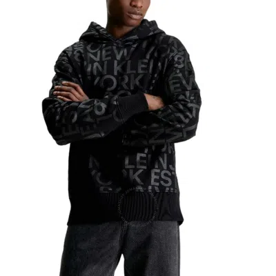 Calvin Klein Relaxed All-over Logo Hoodie In Black