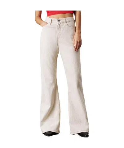 Calvin Klein Relaxed Flared Linen Blend Jeans In Pink